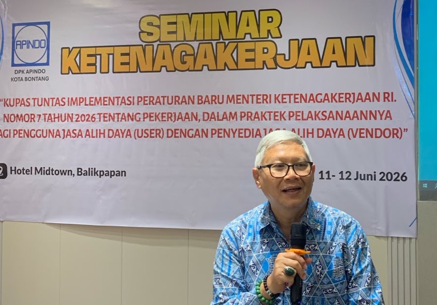 Wakil Ketua DPP APINDO Kaltim, Rivai Sudirman menjadi narasumber dalam diskusi membahas Permenaker 7 Tahun 2026.